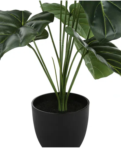 Monarch Specialties 24" Indoor Artificial Alocasia Plant With Decorative Black Pot In Green