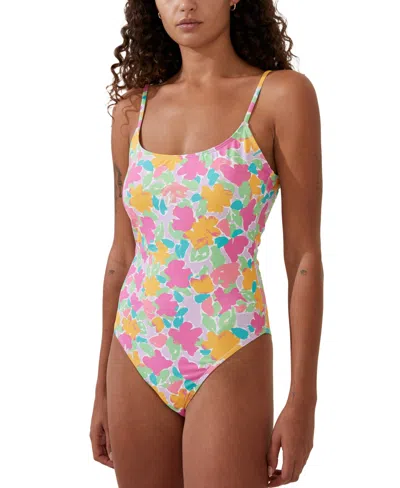 Shop Cotton On Women's Floral-print Cheeky One-piece Swimsuit In Celeste Floral White