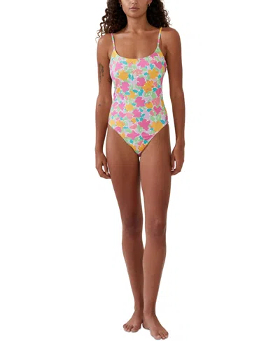 Shop Cotton On Women's Floral-print Cheeky One-piece Swimsuit In Celeste Floral White