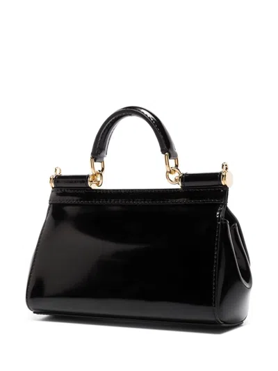 Shop Dolce & Gabbana Sicily Small Shiny Leather Handbag In Black