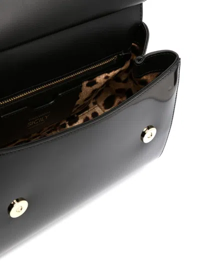 Shop Dolce & Gabbana Sicily Large Shiny Leather Handbag In Black