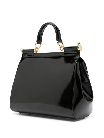 Shop Dolce & Gabbana Sicily Large Shiny Leather Handbag In Black
