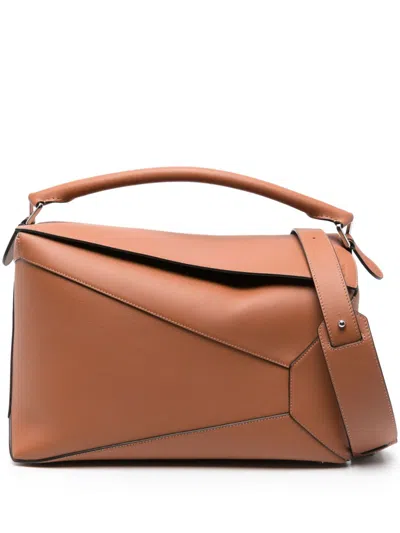 Shop Loewe Puzzle Large Leather Handbag In Brown