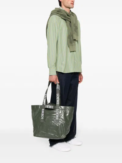 Shop Loewe Fold Shopper Paper Calfskin Tote Bag In Green