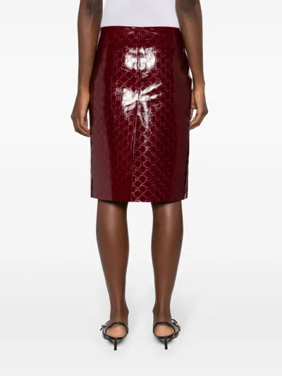 Shop Gucci Leather Midi Skirt In Red