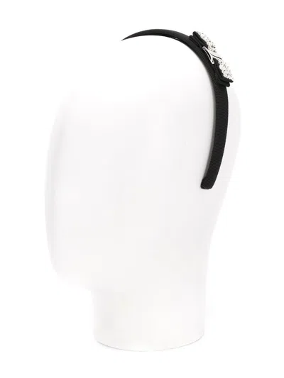 Shop Ferragamo Vara Crystal Embellished Headband In Black