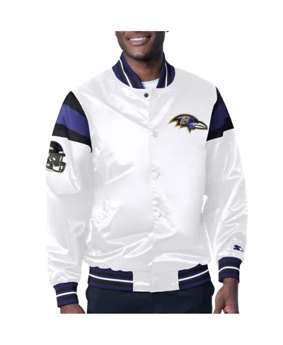 Shop Starter Men's  White Baltimore Ravens Satin Full-snap Varsity Jacket