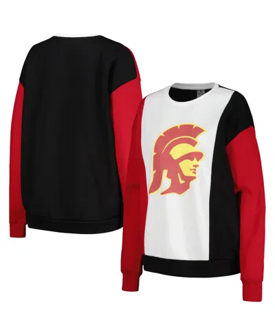 Shop Gameday Couture Women's  White, Black Usc Trojans Vertical Color-block Pullover Sweatshirt In White,black