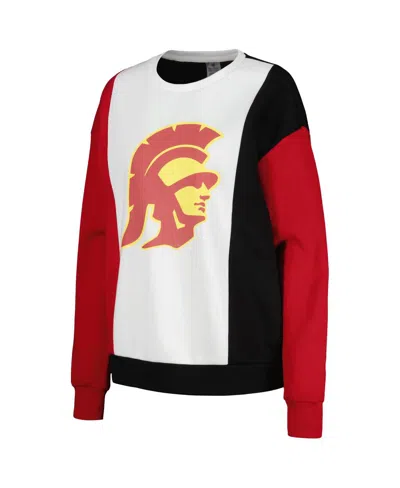 Shop Gameday Couture Women's  White, Black Usc Trojans Vertical Color-block Pullover Sweatshirt In White,black