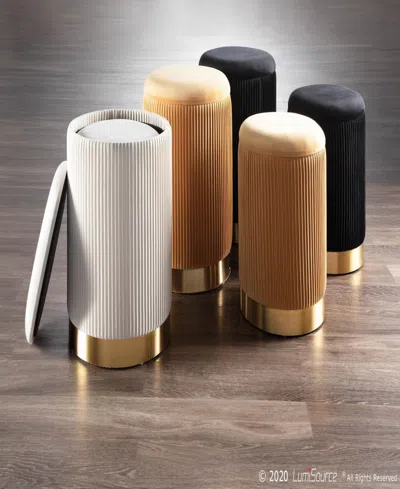 Lumisource Marla Contemporary Nesting Pleated Ottoman Set In Metal And Velvet By  In Gold Metal,orange Velvet