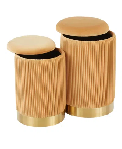 Lumisource Marla Contemporary Nesting Pleated Ottoman Set In Metal And Velvet By  In Gold Metal,orange Velvet