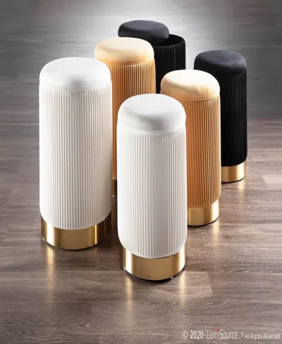 Lumisource Marla Contemporary Nesting Pleated Ottoman Set In Metal And Velvet By  In Gold Metal,orange Velvet