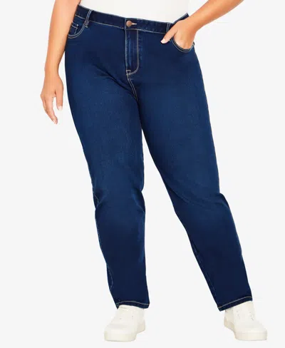 Shop Avenue Plus Size Butter Denim Regular Length Straight Leg Jean In Dark Wash