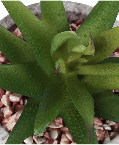 Monarch Specialties 6" Indoor Artificial Succulent Plants With Decorative Grey Cement Pots, Set Of 2 In Green