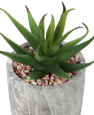 Monarch Specialties 6" Indoor Artificial Succulent Plants With Decorative Grey Cement Pots, Set Of 2 In Green