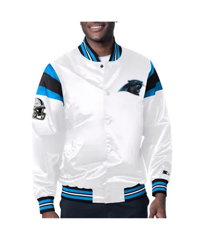 Shop Starter Men's  White Carolina Panthers Satin Full-snap Varsity Jacket