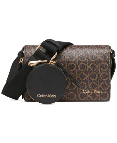 Shop Calvin Klein Millie Double Zip Crossbody Bag In Brown Khk