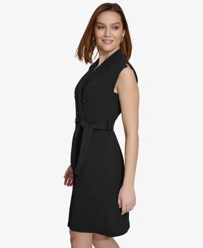 Shop Calvin Klein Women's Peak-lapel Belted Jacket Dress In Black