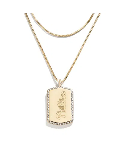 Shop Wear By Erin Andrews Women's  X Baublebar Philadelphia Phillies Dog Tag Necklace In Gold-tone