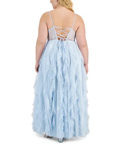 Shop Pear Culture Trendy Plus Size Lace Petal Corset Dress In Blue