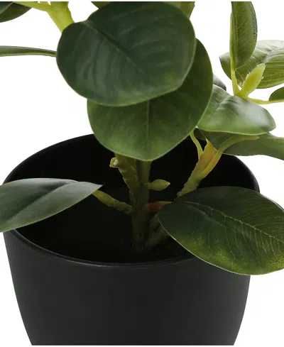 Monarch Specialties 14" Indoor Artificial Ficus Plants With Decorative Black Pots, Set Of 2 In Green