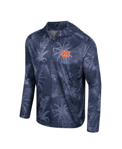 Colosseum Navy Auburn Tigers Palms Printed Lightweight Quarter-zip Hooded Top In Navy
