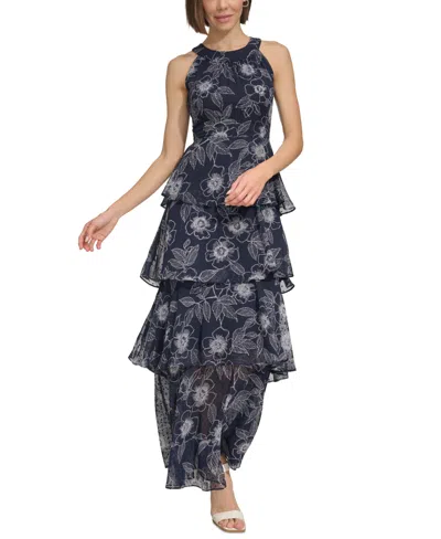 Shop Tommy Hilfiger Women's Tiered Chiffon Maxi Dress In Sky Capt,i