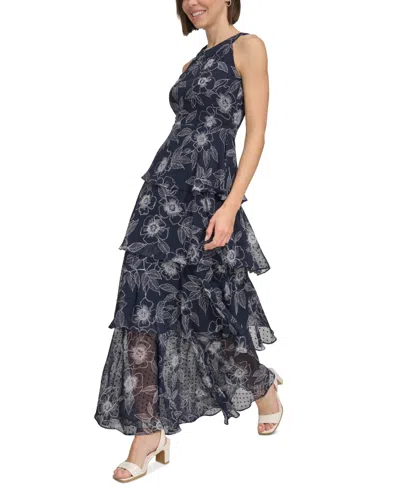 Tommy Hilfiger Women's Tiered Chiffon Maxi Dress In Sky Capt,i