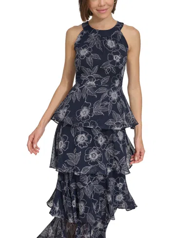 Tommy Hilfiger Women's Tiered Chiffon Maxi Dress In Sky Capt,i