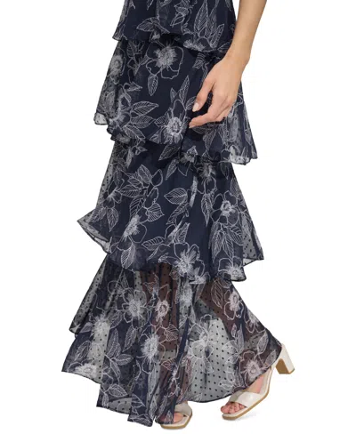 Tommy Hilfiger Women's Tiered Chiffon Maxi Dress In Sky Capt,i