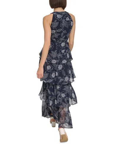 Shop Tommy Hilfiger Women's Tiered Chiffon Maxi Dress In Sky Capt,i