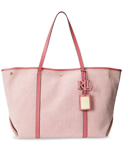 Shop Lauren Ralph Lauren Canvas And Leather Large Emerie Tote In Ntrl,berry