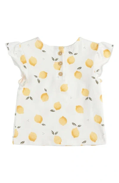 Shop Firsts By Petit Lem Lemon Print T-shirt & Ruffle Shorts Set In Off White