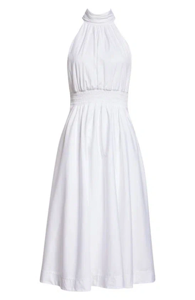 Shop Veronica Beard Kinny Smocked Cotton Blend Midi Dress In White