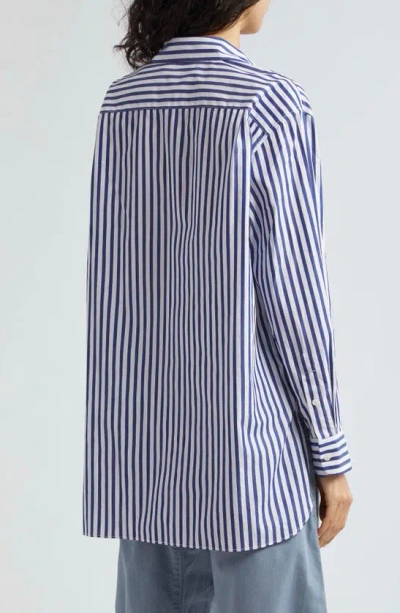 Shop Nili Lotan Yorke Stripe Shirt In Large Dark Navy/ White