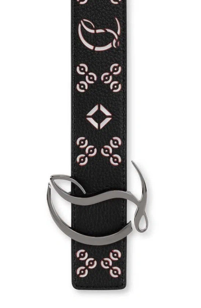 Shop Christian Louboutin Cl Logo Loubinthesky Leather Belt In Black-loubi/ Gun Metal