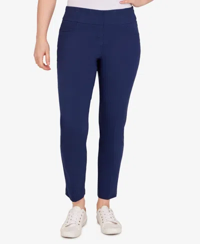 Shop Ruby Rd. Petite Mid-rise Pull-on Straight Solar Millennium Tech Ankle Pants In Navy