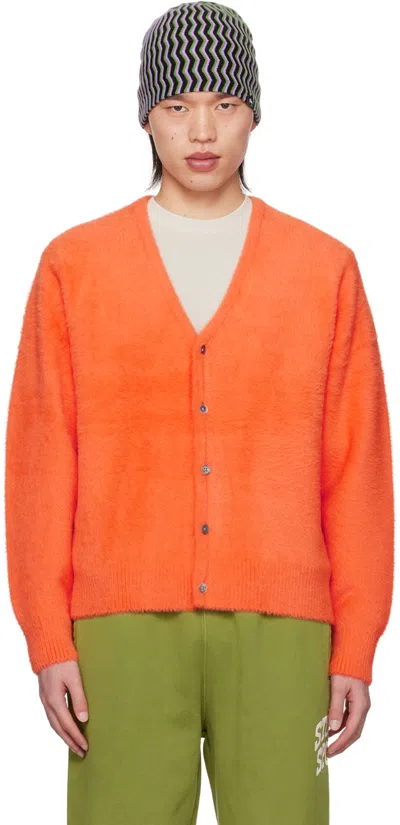 Shop Stussy Orange Button Cardigan In Reor Red Orange