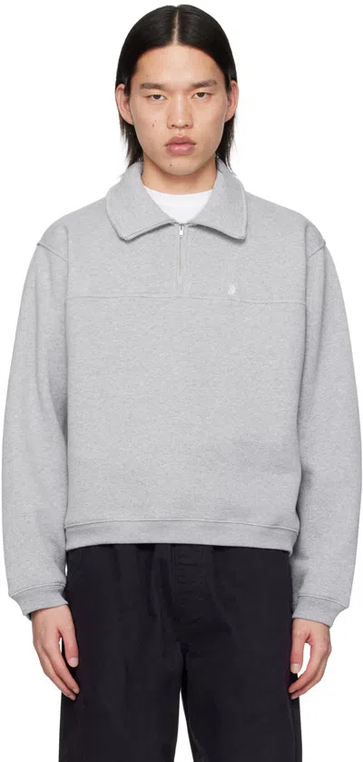 Shop Stussy Gray Half-zip Sweater In Grey Heather