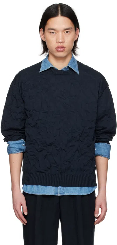 Shop Auralee Navy Crewneck Sweater In Dark Navy
