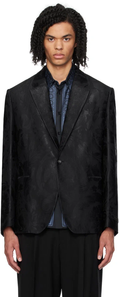 Shop Versace Black Jacquard Blazer In 1b000-black