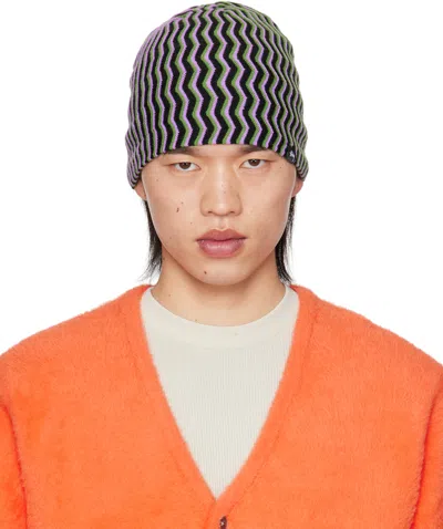 Shop Stussy Multicolor Crinkle Stitch Beanie In Blac Black