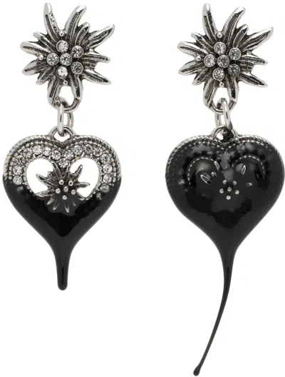Shop Ottolinger Silver Dipped Flower Heart Earrings In Black