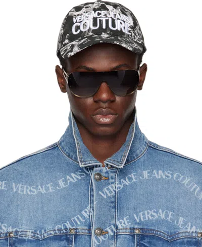 Shop Versace Jeans Couture Black & White Watercolor Couture Baseball Cap In El01 Black/white