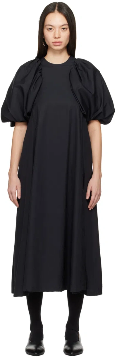 Shop Noir Kei Ninomiya Black Puff Sleeve Midi Dress In 1 Black