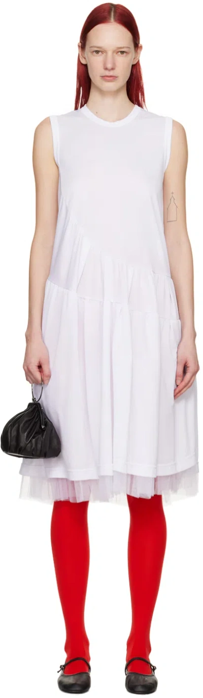 Shop Comme Des Garçons Comme Des Garçons White Ruffled Midi Dress In 2 White/white