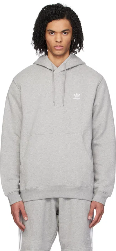 Shop Adidas Originals Gray Embroidered Hoodie In Medium Grey Heather