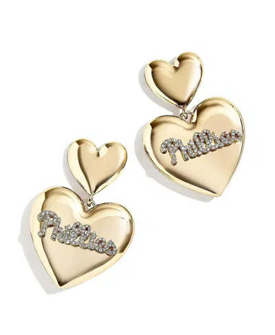 Shop Wear By Erin Andrews Women's  X Baublebar Philadelphia Phillies Heart Statement Drop Earrings In Gold-tone