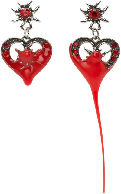 Shop Ottolinger Silver Dipped Heart Earrings In Red
