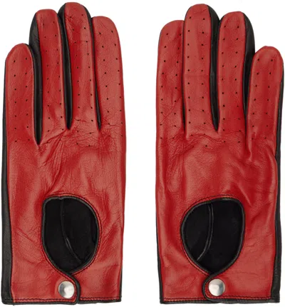 Shop Ernest W Baker Black & Red Contrast Leather Driving Gloves In Black&red